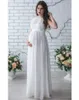 Maternidade vestidos de maternidade Mulheres longas de pescoço redondas, vestido azul branco, tiro grávida de túnica de cor pura grávida