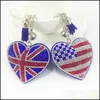 Keychains Lanyards Fl Crystal Rhinestone Heart Flag Of The United States Keychain Bling Sier Plated Chain Key Rings Hanging Fashio Otrtq