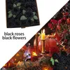 Fiori Decorativi Halloween Artificiali Per Decorazione 25/50 Pz Rose Nere Con Gambo E Foglie Rosa Finta