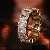 Bandringen hiphop enkele rij kristallen diamanten vingerring bling kubieke zirkonia voor bruiloft accessoires q337fz drop levering sieraden dhica