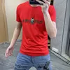 Camiseta de manga hort masculina urso dos desenhos animados em torno do pescoço mercerizado algodão verão moda nova t causal masculino topos roupas