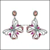 Dangle Chandelier Big Butterfly Color Diamond Earring Exaggeration Baroque Earrings Green Women Fashion Party Jewelry Gift 16Qd Q2 Dhpwo