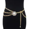 Belts Waist Chain Multilayer Elegant Hypoallergenic High Gloss Adjustable Shiny Rhinestones Mimic Pearl Women's Body Belt202C