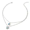 Pendentif Colliers Bleu Strass Papillon Collier Double Couche Goutte D'eau Clavicule Chaînes Pour Femmes Tempérament Bijoux Tendance 2023Pendentif