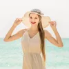 Chapéus largos de palha de palha para mulheres garotas garotas de verão elegante praia Proteção selvagem pai-filho
