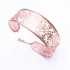 Bangle Pure Russian 585 Purple Gold Fashion Fashion Europeu e American Hollow Flower Bracelet larga Pulbada 14K Rose