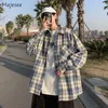 남자의 캐주얼 셔츠 남성 plaid ulzzang 잘 생긴하라 주쿠 긴 소매 in 매일 프레피 스타일 십대 스트리트웨어 의류 젊은이