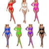Bras Sets Sexy Womens Hollow Out See-Through Fishnet Lingerie Set Soft Nightwear Bikini Cover Ups Scoop Neck Long Sleeve Crop Top 307o