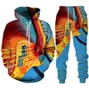 Herrspårpersonlighet Personlighet Herrgitarrkonst 3D Print Hoodie/Pants/Suit Musical Moletom Tracksuit Casual Hip Hop Streetwear