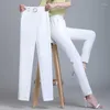 Damenhosen Bürodame Elegant Solide Gerade Frühling Herbst Frauen Taschen Hohe Taille 4XL Koreanische Weibliche Mode Bleistifthose 2023