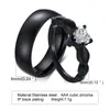 Anillos de boda amor corazón cz pareja de piedra para mujeres hombres color negro de acero inoxidable bandas de compromiso aniversario de joyería