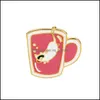 Alfileres Broches Gato lindo Taza de café Té Broche Prendedores Esmalte Traje Camisa Pin de solapa Para Mujeres Niños Regalo de boda Gota C3 Entrega Joya Dhhgg