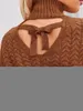 Kvinnors tröjor Zaful Women Pullover stickad slips Skär ut kabelprummen tröja backless Pull Femme Winter Top