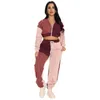 Women's Two Piece Pants 2023 Winter Two-piece Set Women Sports Suit Zipper Cropped Hoodie Stitching Heating Warm Fabric