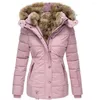 Piumino da donna 2023 inverno caldo collo in lana vestiti in cotone cappotto sottile a maniche lunghe con cerniera da donna con cappuccio