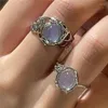 Anillos de boda Anillo de piedra natural irregular de ópalo con hueco estético blanco para mujeres Joyería de dedo creativa de moda