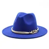 Wide Brim Hats Fedora Hat With Chain 2023 Explosion Panama British Style Metal Belt Retro Men And Women Jazz Felt