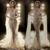 Glamorous Mermaid Wedding Dresses Jewel Sequined with 3D Flower Applicants Beaded Backless Tulle Net Slim Court Gown Custom Made Plus Size Vestidos De Novia