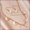 Earrings Necklace Casual Butterfly Pendant Sets Metal For Women Gold Color Trendy Wholesale Drop Delivery Jewelry Ot1I4