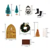 Décorations de jardin Ensemble de porte Gnome Sculpture Secret Santa avec 9 accessoires Meubles miniatures Modèle de maison de poupée