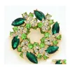 Pins Brooches 2 Inch Gold Plated Green And Lime Rhinestone Crystal Wreath Flower Brooch C3 Drop Delivery Jewelry Dh9Td