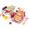 Ciotole Ventosa sicura per bambini Piatto da pranzo in silicone Solido simpatico cartone animato Piatti per bambini Aspirazione Toddle Training Stoviglie Alimentazione per bambini