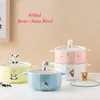 Bowls 800ml Cartoon Ceramic Noodle Bowl With Lid Student Creative Soup Home Two-ear Salad Pasta Cute