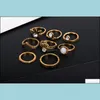 Anneaux De Bande 8Pcs / Set Vintage Couronne Blanc Gem Bronze Brass Knuckle Anneau Ethnique Sculpté Boho Doigt Pour Hommes Femmes Mode Drop Delivery J Otakb