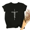 T-shirts femme jésus imprimé pur coton col rond T-shirt femmes Section mince hauts blancs été Style coréen vêtements