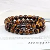 Strand 2st/Set Men Hematite Cylinder Natural Black Lava Pärlor armband Kvinnor Reiki Chakra Healing Bangles Par Tiger Eye Jewellery