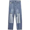 Men's Jeans DEEPTOWN Oversize Cargo With Pockets Men Patchwork Straight Trousers Male Streetwear Denim Pants Loose Casual Japanese