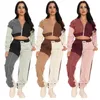 Women's Two Piece Pants 2023 Winter Two-piece Set Women Sports Suit Zipper Cropped Hoodie Stitching Heating Warm Fabric