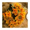 Decorative Flowers Retro Artificial Sunflower Bouquet For Home Desktop Decor Silk Flower Daisy DIY Garden Wedding TS2