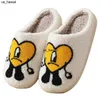 Slippers New Fashion Cute Bad Bunny Slippers Winter Warm Indoor Bedroom Shoes 0128V23