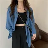 Women's Blouses Vintage Casual Loose Shirts Cardigan Women Summer Long Sleeve Coat Korean Style Ladies Girls Purple Blue Pink