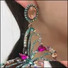 Dangle Chandelier Big Butterfly Color Diamond Earring Exaggeration Baroque Earrings Green Women Fashion Party Jewelry Gift 16Qd Q2 Dhpwo