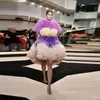 Party Dresses Gorgeous Puffy Ruffles Prom Purple And Ivory Tulle Evening Gowns Short Sleeves High Low Formal Dress Ball Gown