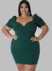 Robes de grande taille ZJFZML ZZ femmes de luxe col bas volants manches courtes robe moulante 2023 taille haute au-dessus du genou longueur Mini