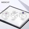 Ringos de cluster Fashion Moda 925 Sterling Silver Cherry Flower Ring feminino aberto Hipster Students 'Indicor Pink Crystal Peach Blossom