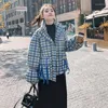 Damesgeul Lagen Blauwe controle voor vrouwen Winter 2023 Korte stijl Loose Dikke Koreaanse broodjas Katoenen Gekated Coated Coat