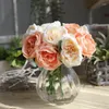 Fiori decorativi Artificiale Rotondo Rosa Matrimonio Sposa Holding Bouquet Simulazione Seta Home Party Living Vaso Pianta Decorazione d'interni