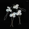 Stud Earrings 2023 Korean Eternal Flower Lovely Tassel Long White Petal Brincos Wedding Statement Jewelry