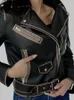 Женская кожаная эйлегого осенняя женщина винтажная мягкая короткая коротка с помощью ремня уличной одежды мотор -байкер