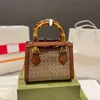 Diana sacola de lona crossbody sacos alça de bambu totes bolsas clássico carta cristal decoração destacável ombro ajustável stra2795