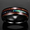 Wedding Rings Fashion 8mm Rose Gold Color Stainless Steel Hawaiian Koa Wood And Abalone Shell Opal Inlay Ring Band Men's Jewelry