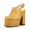 Kobiety sprężynowe na pięcie Kobiety Faux skórzana klamra Blokowa klamka obcasowa okrągłe palec u nogi ładne żółte buty imprezowe panie w USA rozmiar 5-13