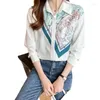 Women's Blouses Summer Blouse Long Sleeve Top Female Clothing Korean Fashion Lapel Shirt Chiffon Leisure Printing Loose Houthion