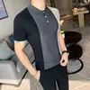 Мужские поло в повседневном воздухопроницаемом полое мужчины Homme Streetwear Fashion Grey Shades Tshirt вязание высококачественная тонкая подсадка с коротким рукавом