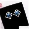 Dangle Lustre Mode Bleu Strass Boucles D'oreilles Femmes Fille Cristal Forme Carrée Sier Zircon Oreille Stud Partie Boucle D'oreille Bijoux A37Z Dhbyt