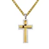 Pendant Necklaces Simple Two-Tone Stainless Steel Curve Cross Necklace For Men